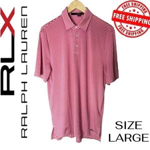 RLX Polo Shirt Men XL Pink White Striped Stretch Ralph Lauren Stretch FREE SHIP